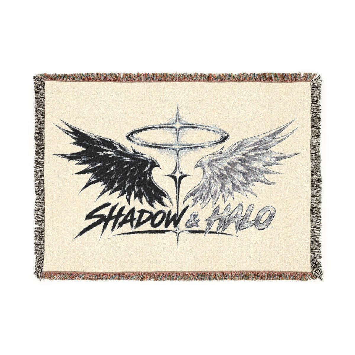 Shadow & Halo Woven Blanket — Angel Wings Graphic Throw